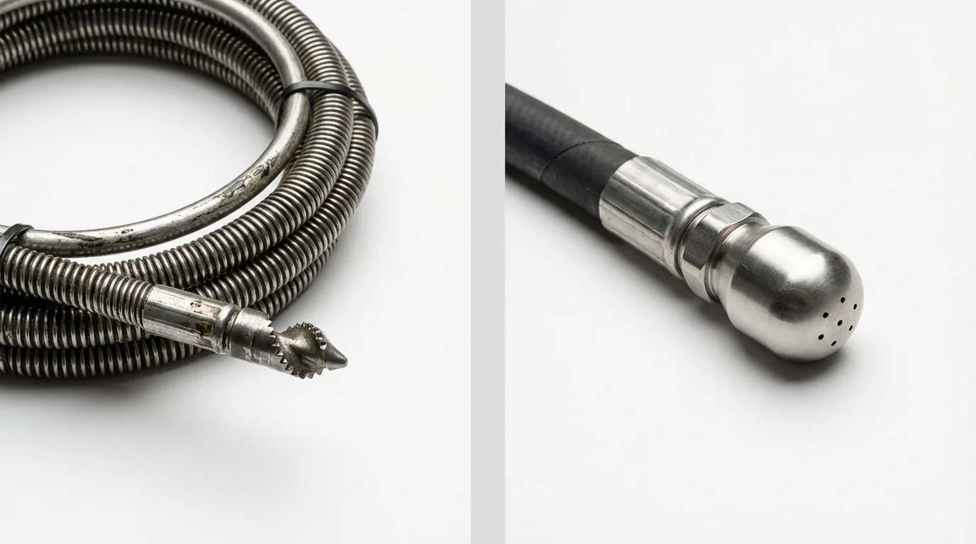 Drain snake cable and hydro jetting nozzle used for drain cleaning in Bulverde, TX