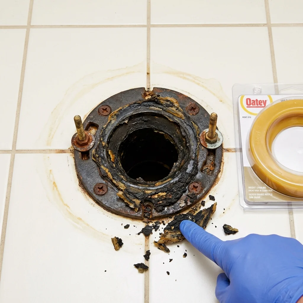 Failed wax ring showing water seepage at the base of a toilet in a Bulverde, TX home